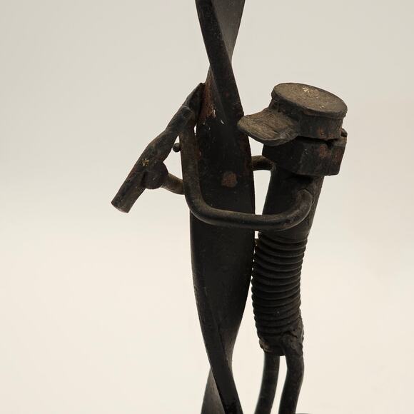 VTG Whimsical Mid-Century Hand Forged Metal Art Man and Dog Leaning on Lamppost - Picture 7 of 9